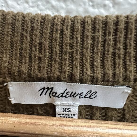 Madewell Patch Pocket Olive Green Boxy Fit Ribbed Pullover Sweater Sz XS - Picture 3 of 4